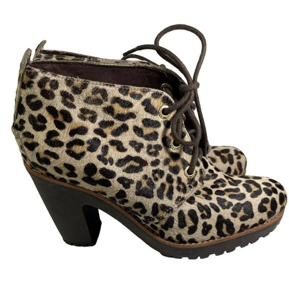 Women's Sperry Top Sider Princeton Ankle Boot In Leopard Print Lace Up - Picture 4 of 7
